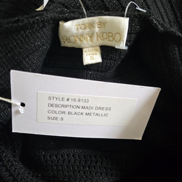 New Torn By Ronny Kobo Madi Crochet Open-Back Black Metallic Maxi Dress - Picture 7 of 7